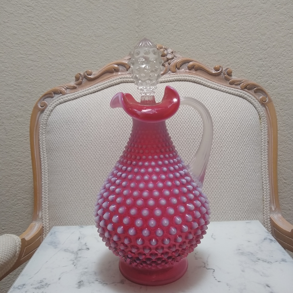 FENTON Cranberry Opalescent Hobnail Decanter
